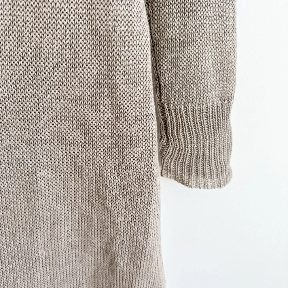 White And Warren Linen Cardigan Sweater Open Front Longline Beige Women’s Small